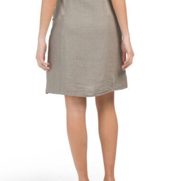 Lina Tomei 100% Linen Gray Sheath Dress Womens Medium Beaded Neck Stretch NWT - Picture 9 of 13
